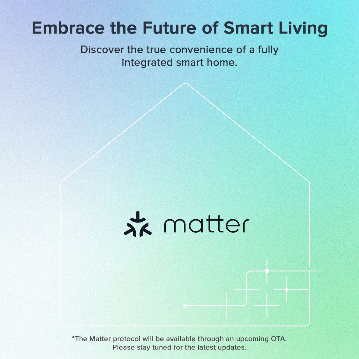 Smart home integration concept graphic with Matter logo for robot vacuum control