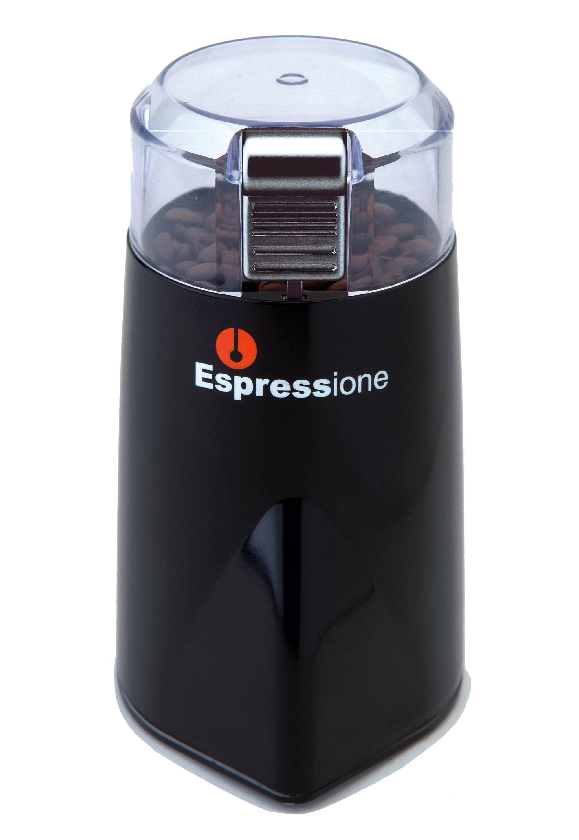 Espressione rapid touch grinder, black with clear lid and silver top switch
