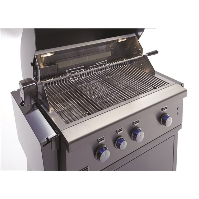 Stainless steel rotisserie spit with wire roasting rack and grill cooking grates
