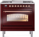 ILVE Nostalgie II 36-Inch Freestanding Natural Gas Dual Fuel Range in Burgundy with Copper Trim (UP36FNMPBUP)