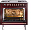 ILVE Nostalgie II 36-Inch Freestanding Natural Gas Dual Fuel Range in Burgundy with Copper Trim (UP36FNMPBUP)