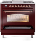 ILVE Nostalgie II 36-Inch Freestanding Natural Gas Dual Fuel Range in Burgundy with Copper Trim (UP36FNMPBUP)