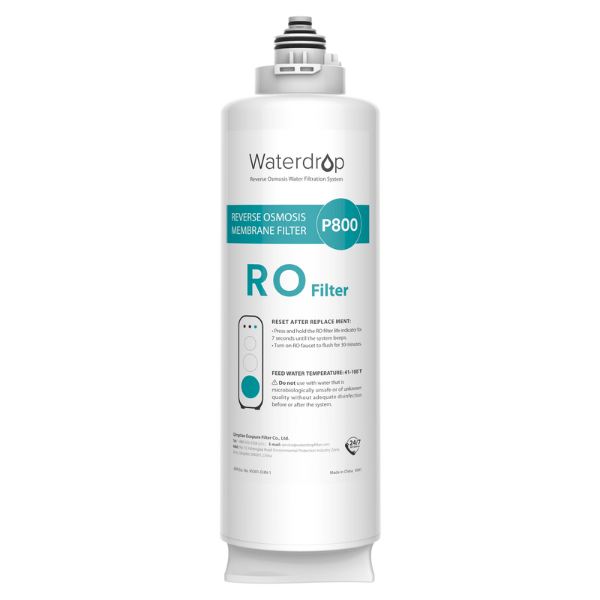 Waterdrop RO filter replacement cartridge, P800 label on white cylinder