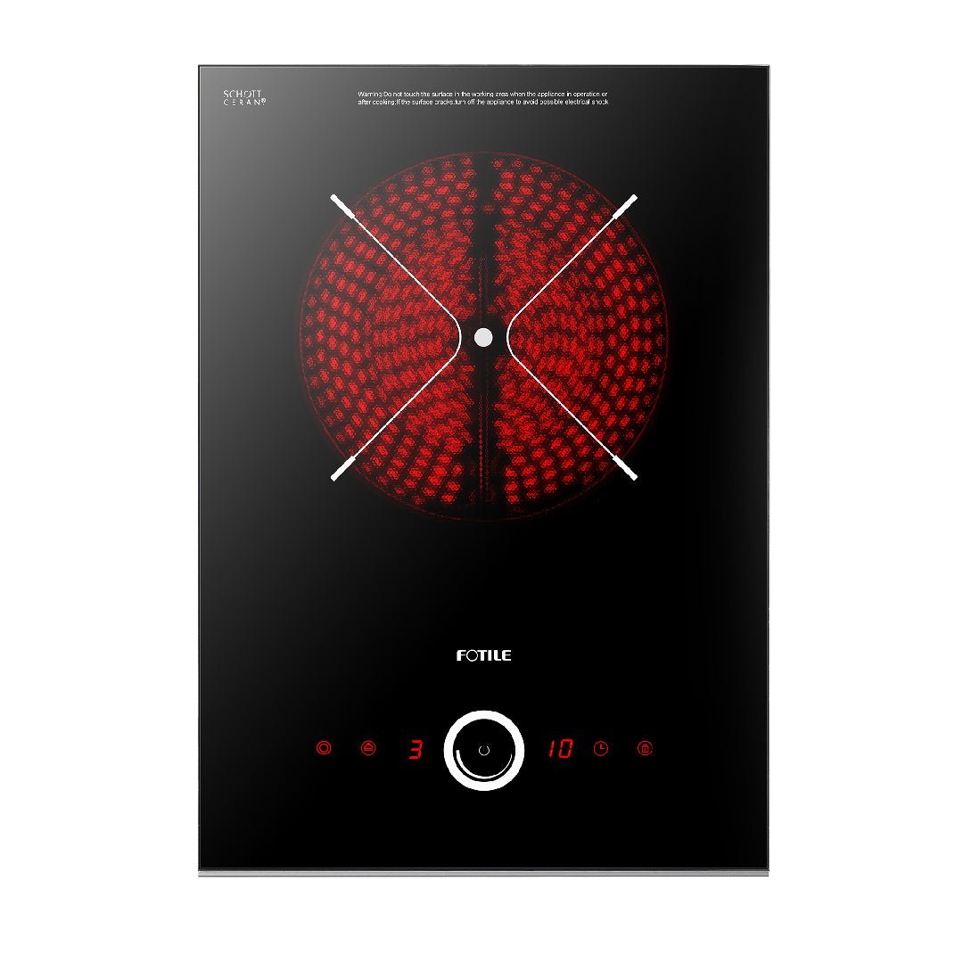 Fotile 12-Inch Domino Series Built-In Electric Radiant Cooktop with Single/Dual-Ring Heating Zone, 9 Power Levels, and Touch Control in SCHOTT Black Ceramic Glass (EEG30101)