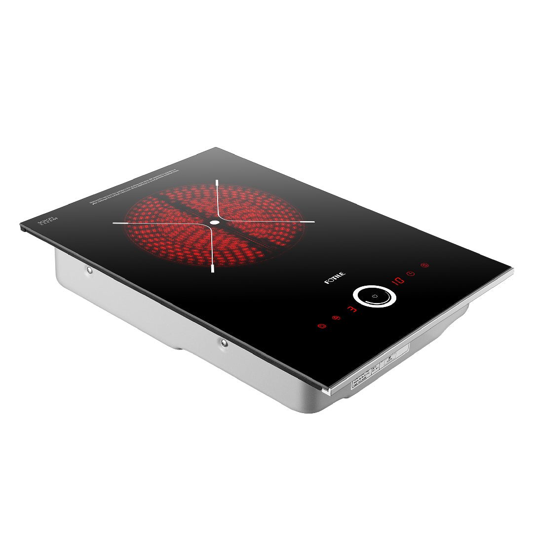 Fotile 12-Inch Domino Series Built-In Electric Radiant Cooktop with Single/Dual-Ring Heating Zone, 9 Power Levels, and Touch Control in SCHOTT Black Ceramic Glass (EEG30101)
