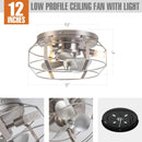 Parrot Uncle 12-Inch Flush Mount Low Profile Caged Small Ceiling Fan with Light and Remote Control