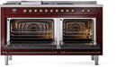 ILVE Nostalgie II 60-Inch Propane Gas Dual Fuel Range with 7 Burners, Griddle, & French Top with Triple Glass Door Oven in Burgundy with Bronze Trim (UP60FSNMPBUBLP)