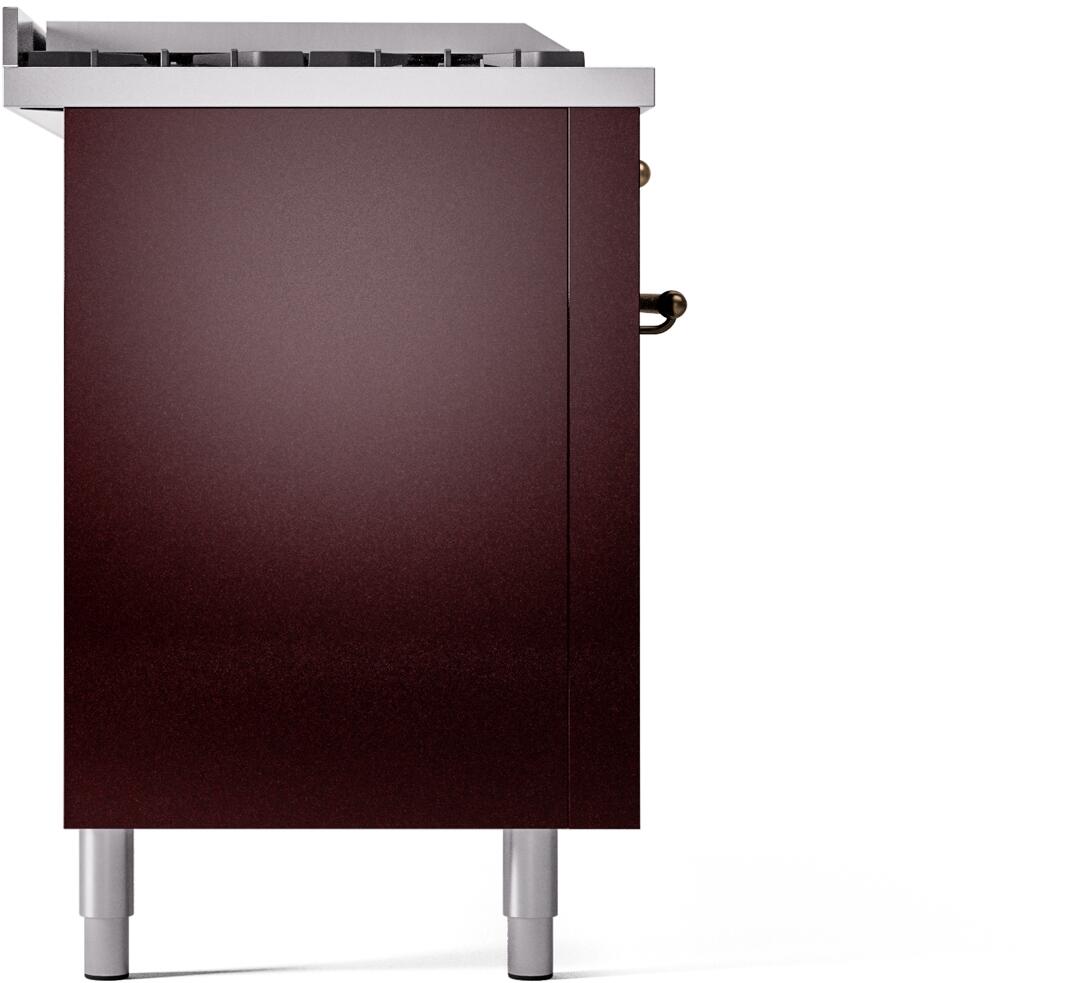 Burgundy ILVE range cabinet side panel with stainless top and leveling feet