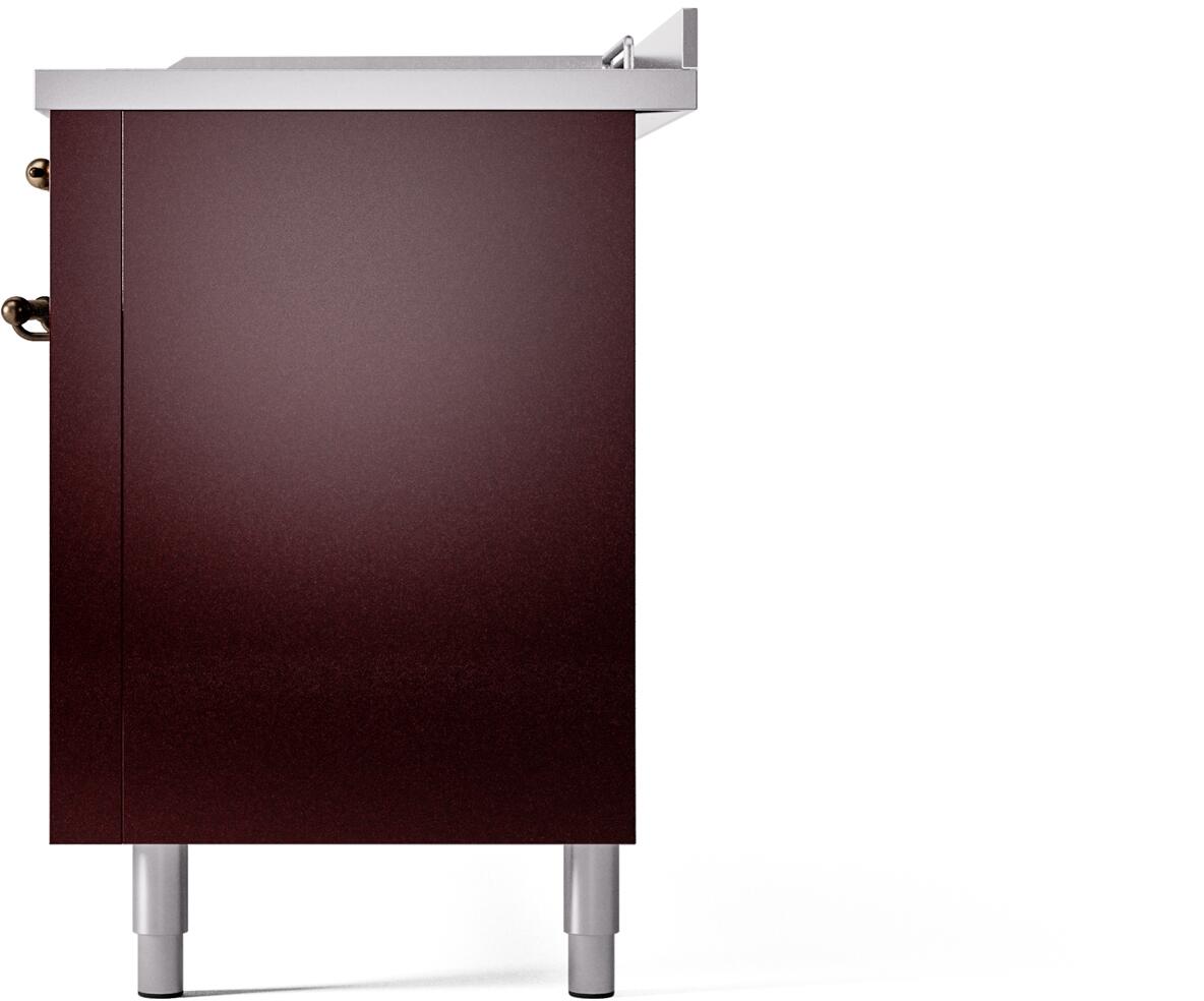 Burgundy ILVE range cabinet side panel with stainless top and corner fittings