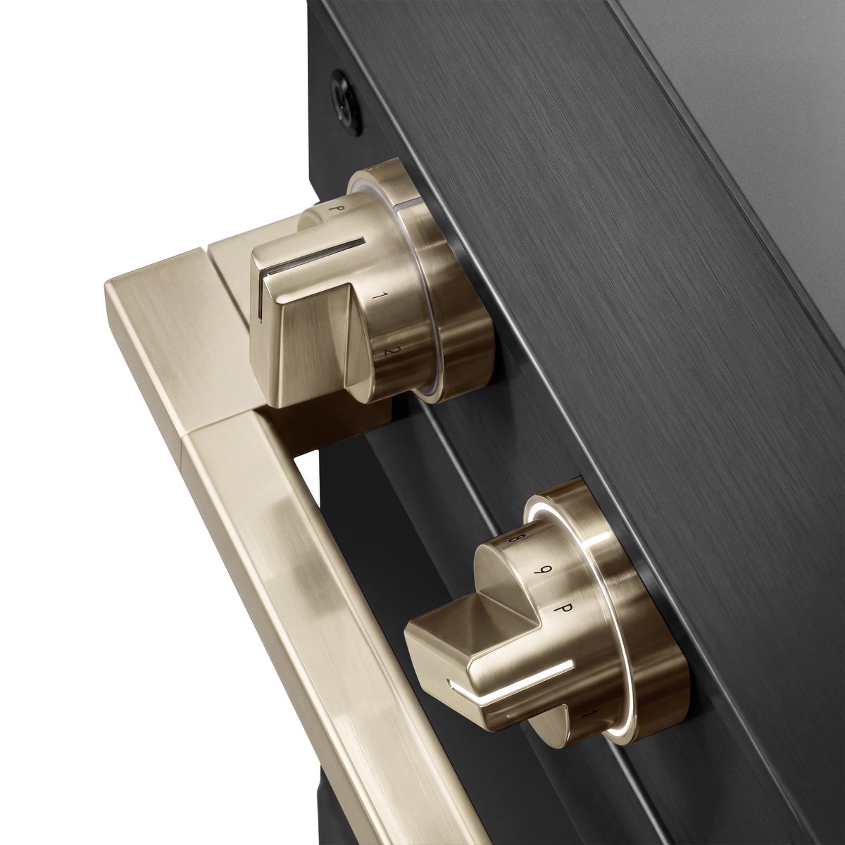 ZLINE Autograph 30-Inch Marino Induction Range in Black Stainless Steel with Champagne Bronze (MINRBZ-30-CB) - LED knob detail