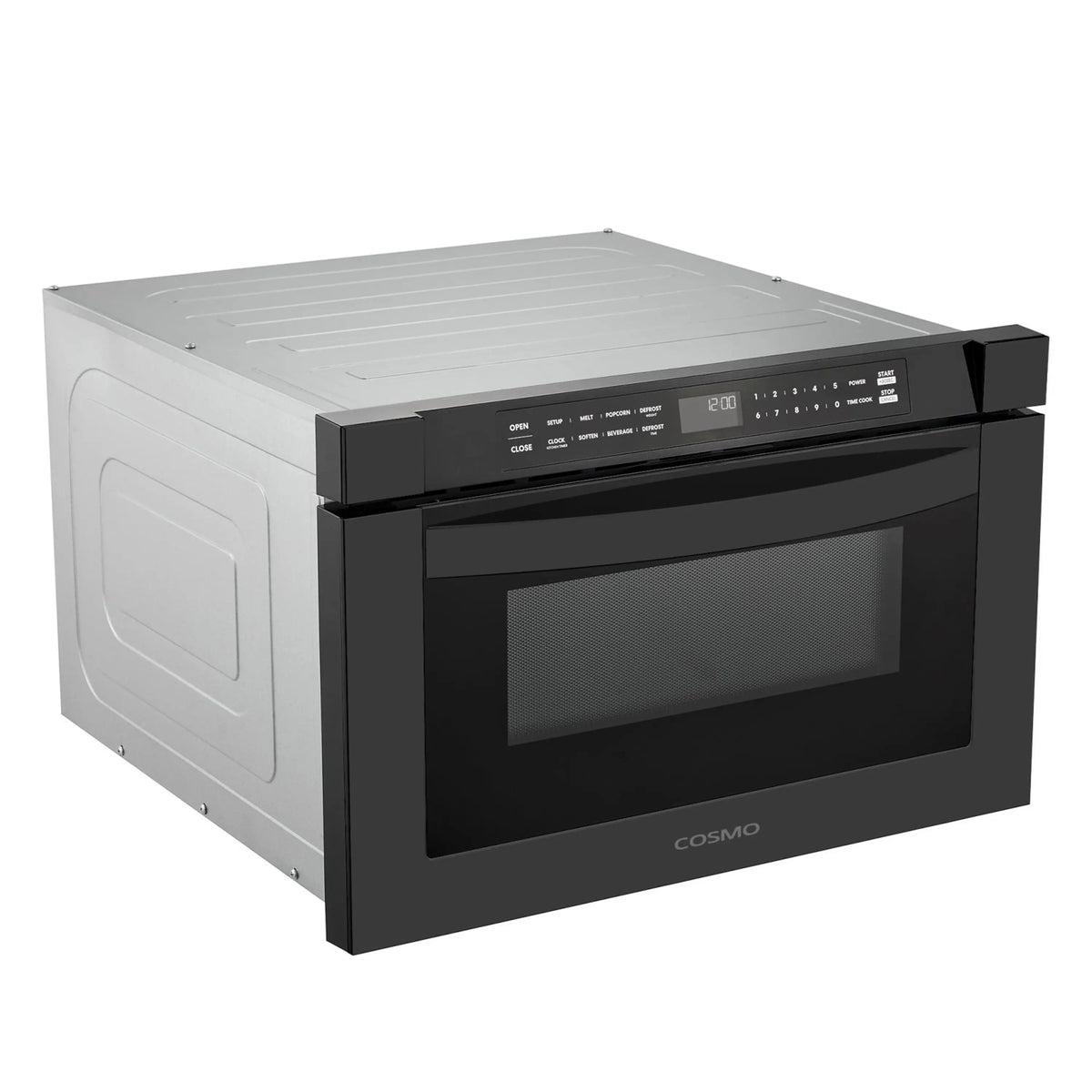 Built-in microwave drawer in matte black with recessed window and top control panel