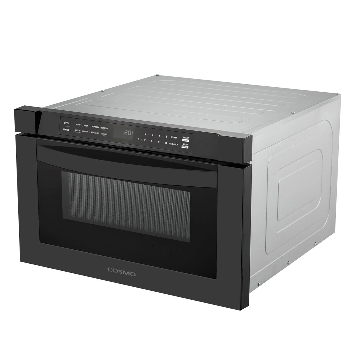 Built-in microwave drawer in matte black with dark viewing window and front controls