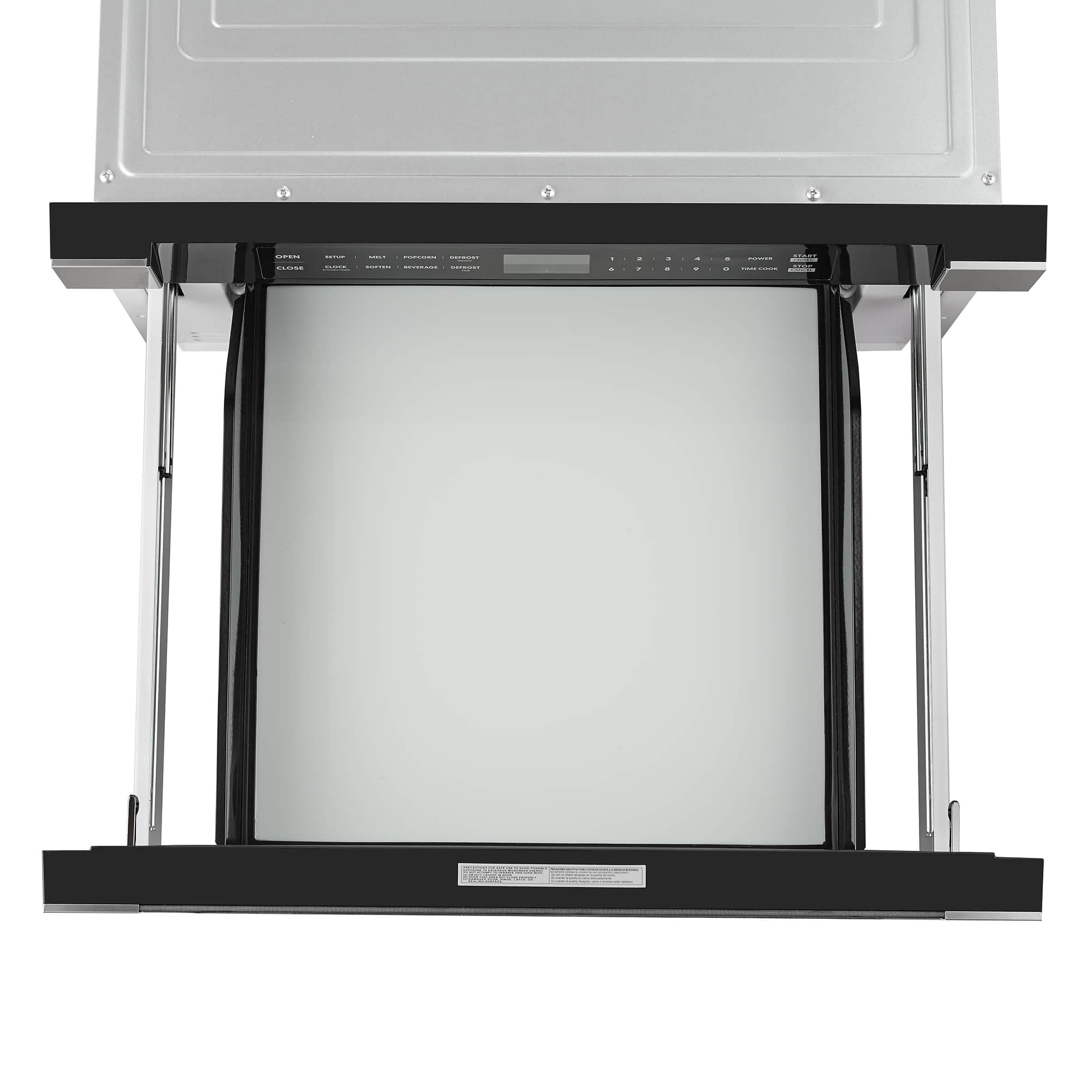 Built-in microwave drawer with open door and interior cavity view