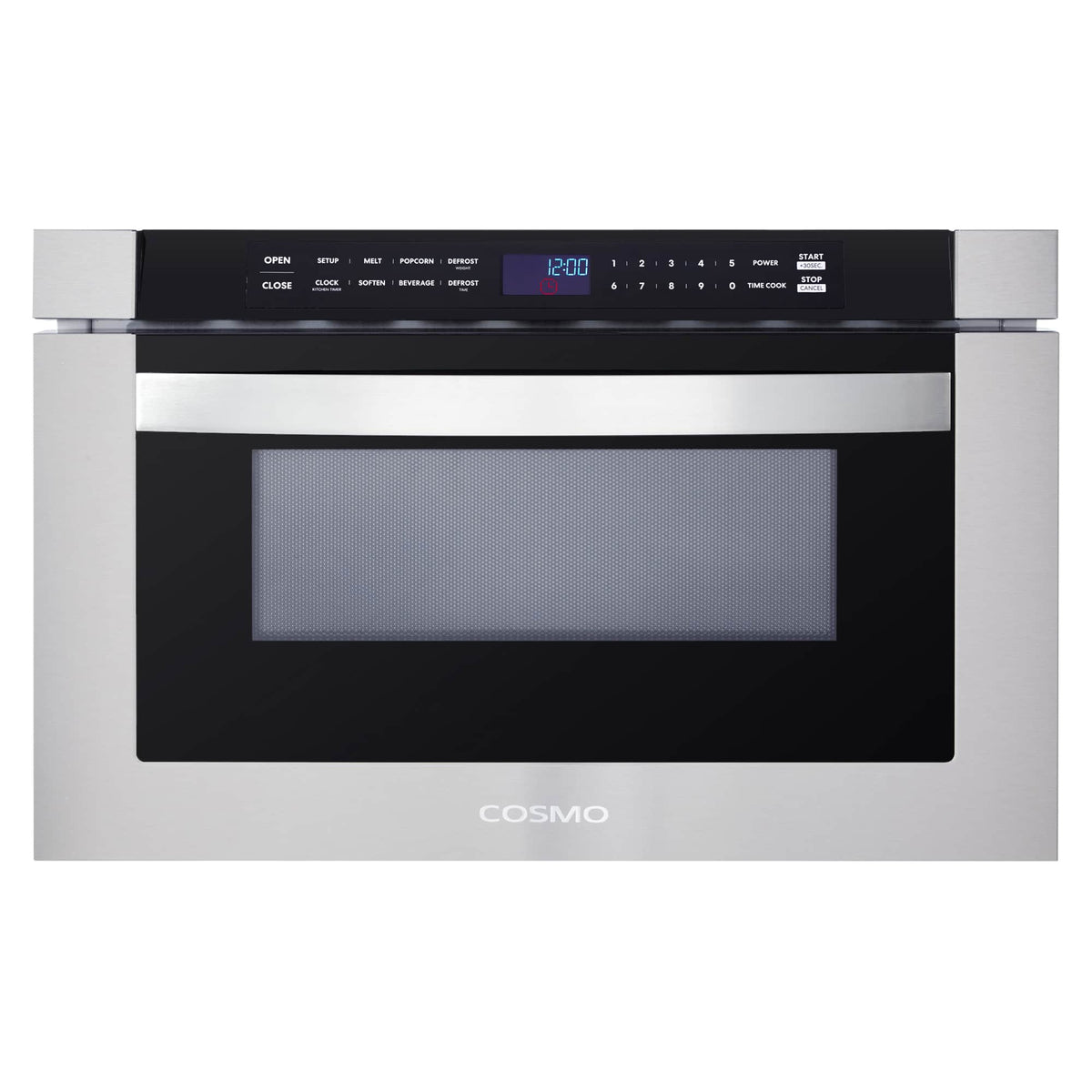 Built-in gas oven with black glass door and stainless control panel