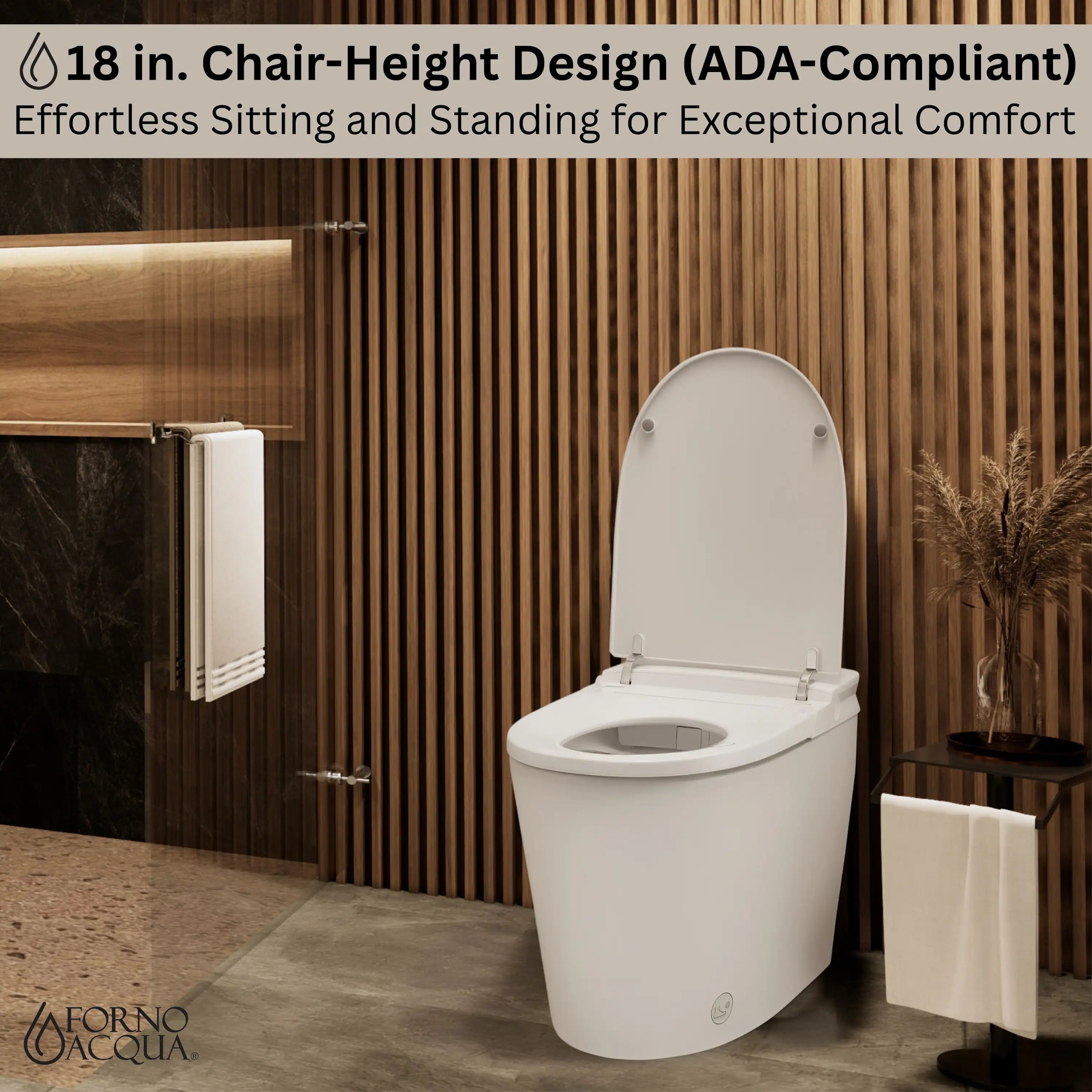 White smart toilet with closed lid and integrated touchless seat