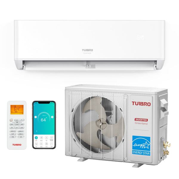 TURBRO Greenland 9,000 BTU Mini Split Air Conditioner with Heat Pump and 16 Ft. Line Set, WiFi Ductless