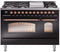 ILVE Nostalgie II 48-Inch Freestanding Natural Gas Dual Fuel Range in Glossy Black with Copper Trim (UP48FNMPBKP)