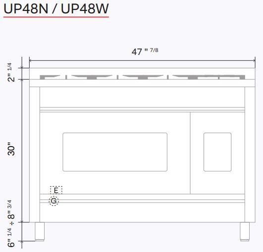 Range side dimensions diagram with height and width measurements