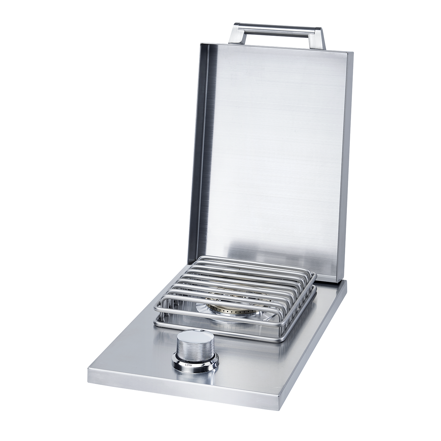 Stainless steel 12-inch drop-in side burner with open grate and knob