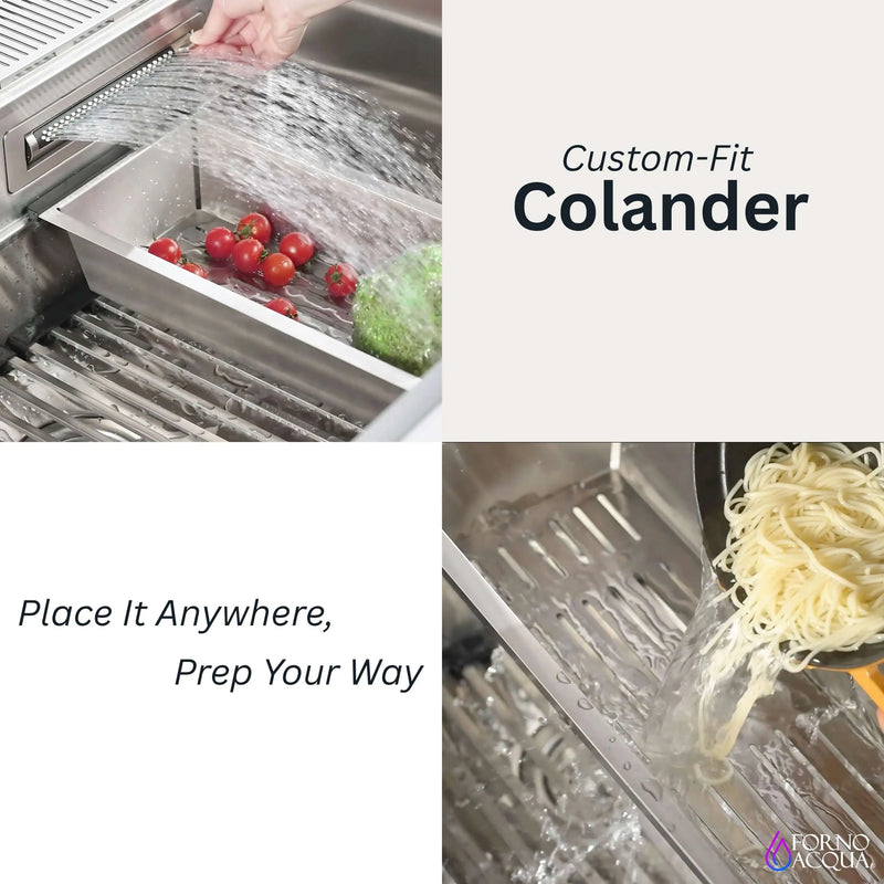 Forno Acqua 33-Inch Drop-In/Undermount 3-Level Workstation Sink with Waterfall Faucet & Glass Rinser (D-XP30)