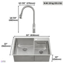 Forno Acqua 33-Inch Drop-In/Undermount 40/60 Double Bowl Sink with Retractable Faucet & Waterfall (H-ZN30)