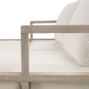 Parrot Uncle Outdoor Patio Daybed with Four Pillows, Wooden Outdoor Bed with Curved Armrests for Poolside, Backyard, Garden