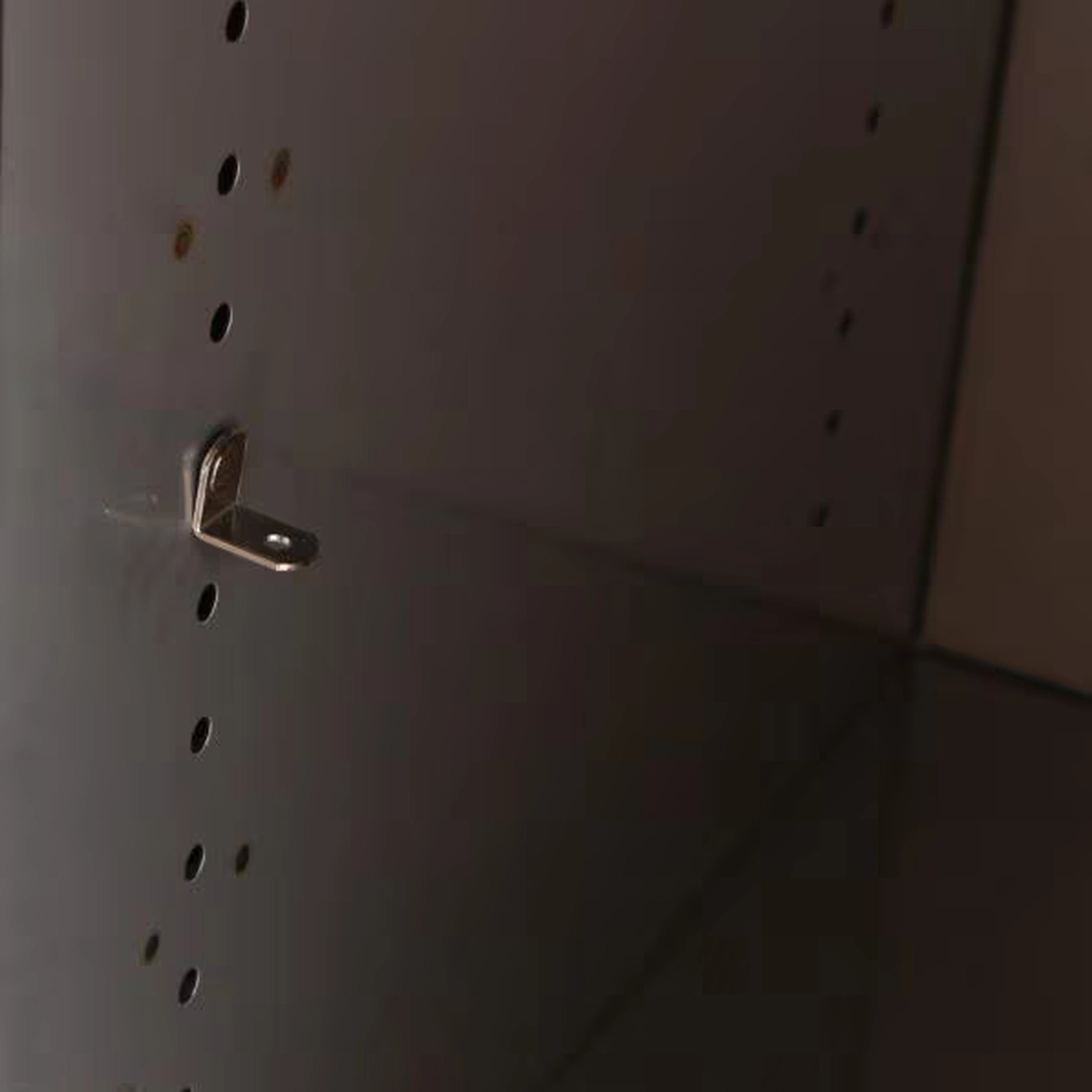 Stainless steel pantry door with latch handle and ventilation holes