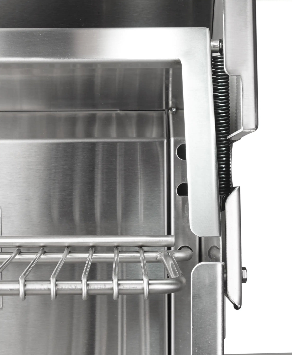 Stainless steel grill side panel with metal components and flexible hose