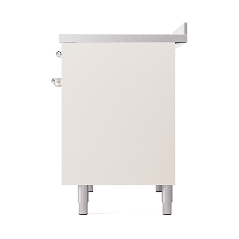 Antique white range cabinet with chrome trim and four leveling legs