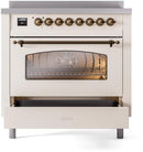 ILVE Nostalgie II 36-Inch Freestanding Electric Induction Range in Antique White with Bronze Trim (UPI366NMPAWB)