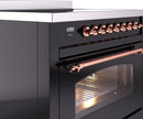 ILVE Nostalgie II 36-Inch Freestanding Electric Induction Range in Glossy Black with Copper Trim (UPI366NMPBKP)
