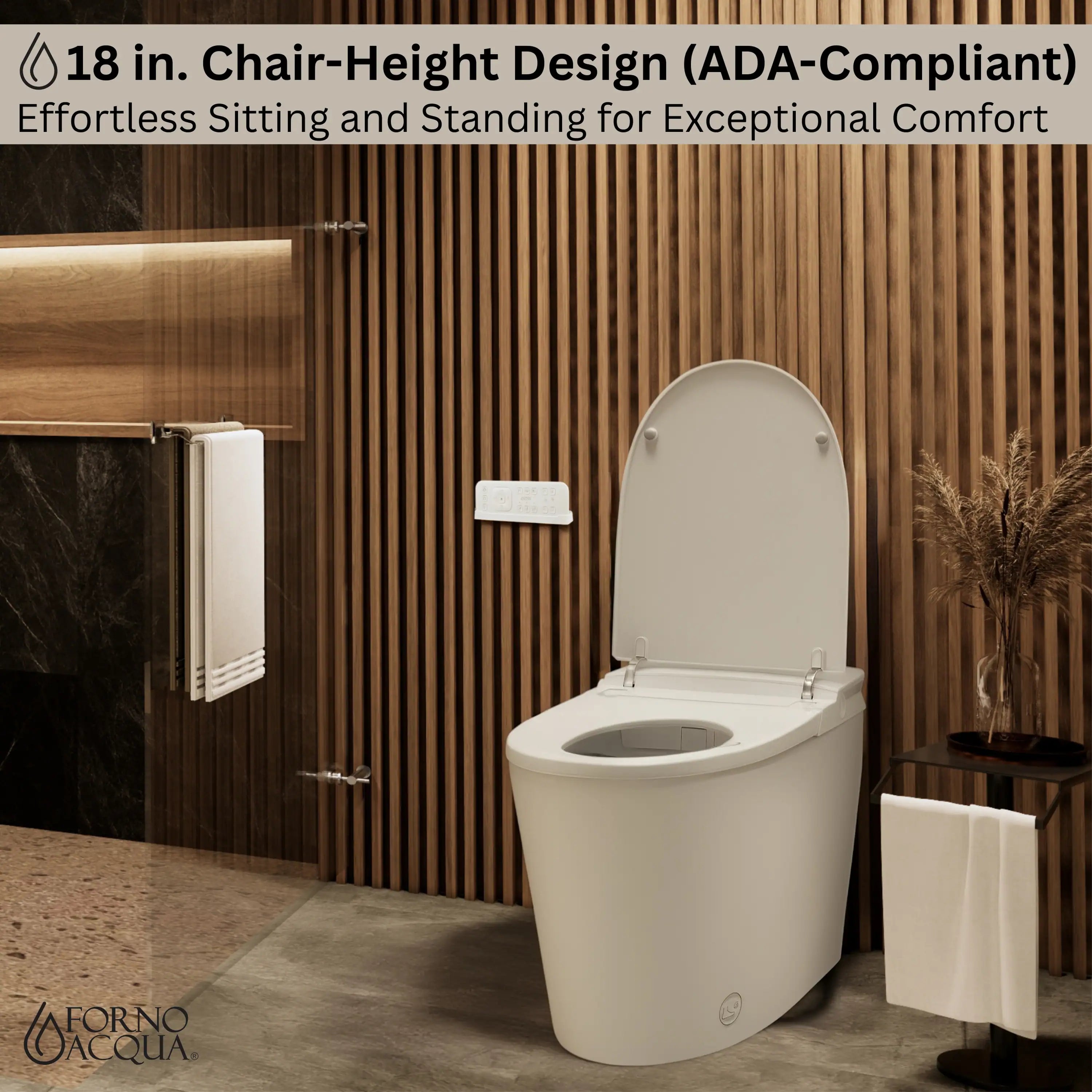 ADA-compliant chair-height smart toilet in white with closed lid