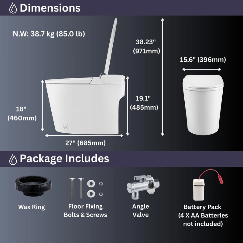 Forno Acqua Luxurious Smart Toilet, Includes Auto Flush, Powerful Flush, Sleek Tankless design Ideal for Powder Rooms (CSTS00)