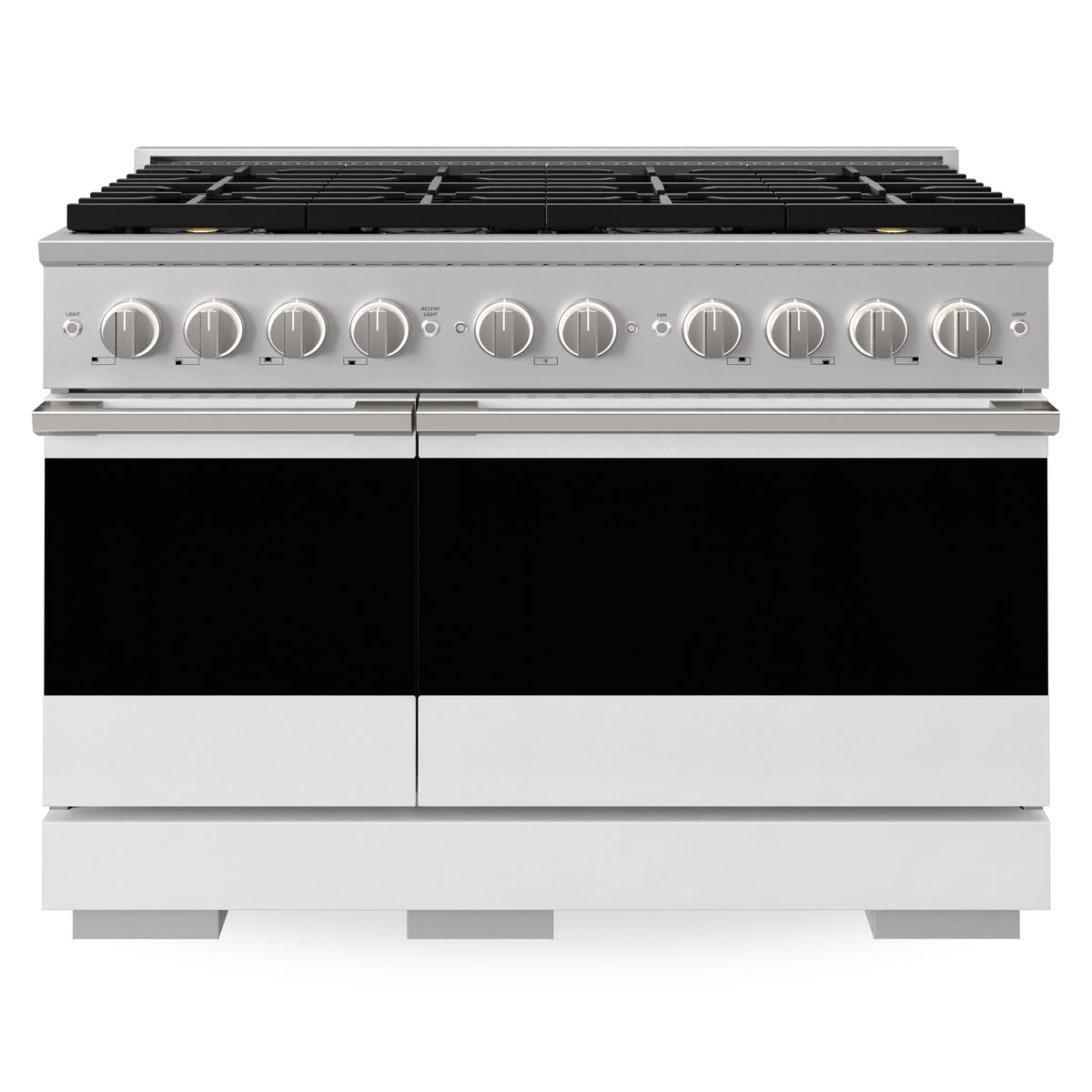 ZLINE 48-Inch Marino Dual Fuel Range with 8 Burner DuoPro Cooktop in Stainless Steel with White Matte (PMDR-WM-48) - front view on white background