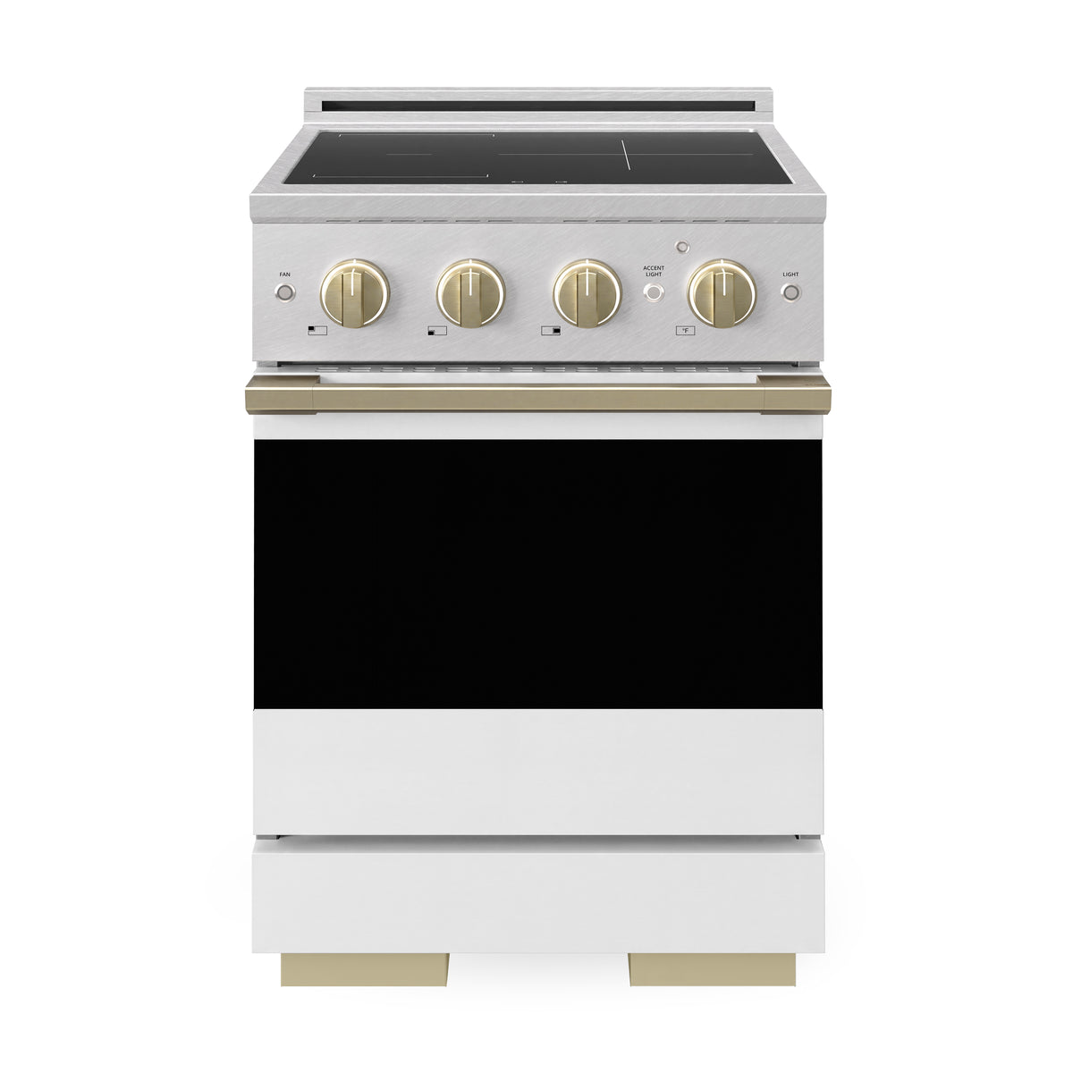 ZLINE Autograph 24-Inch Marino Induction Range in Satin Stainless Steel with White Matte and Champagne Bronze (MINRSZ-WM-24-CB) - front view
