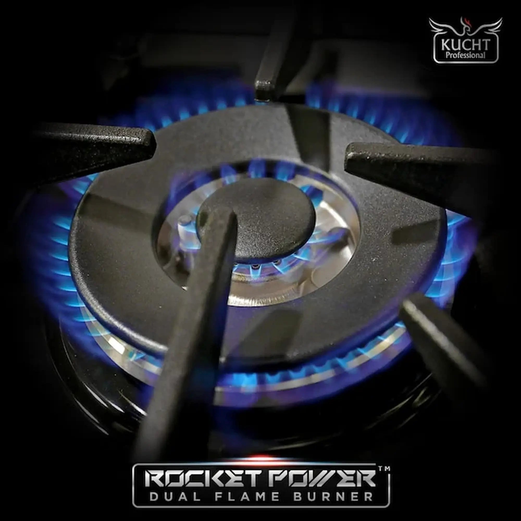 Gas range dual flame burner ignited with bright blue flames