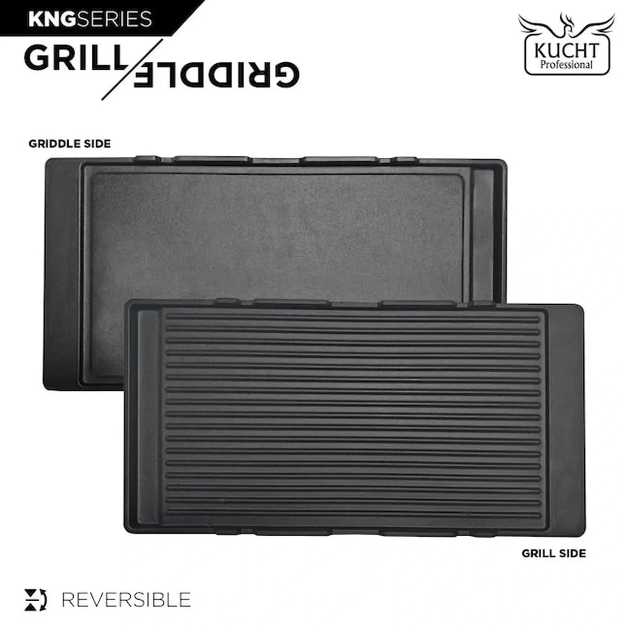 Reversible griddle and grill plate insert, dark gray with ridged surface
