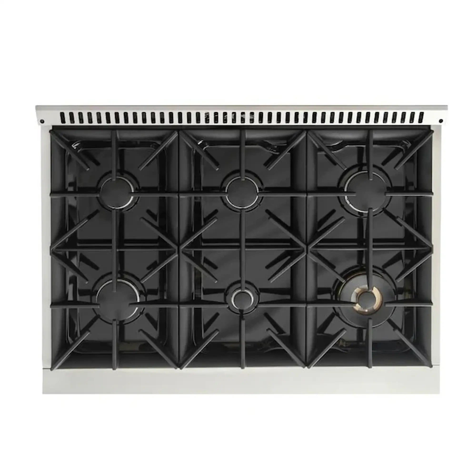 Kucht gas range cooktop with black burner grates