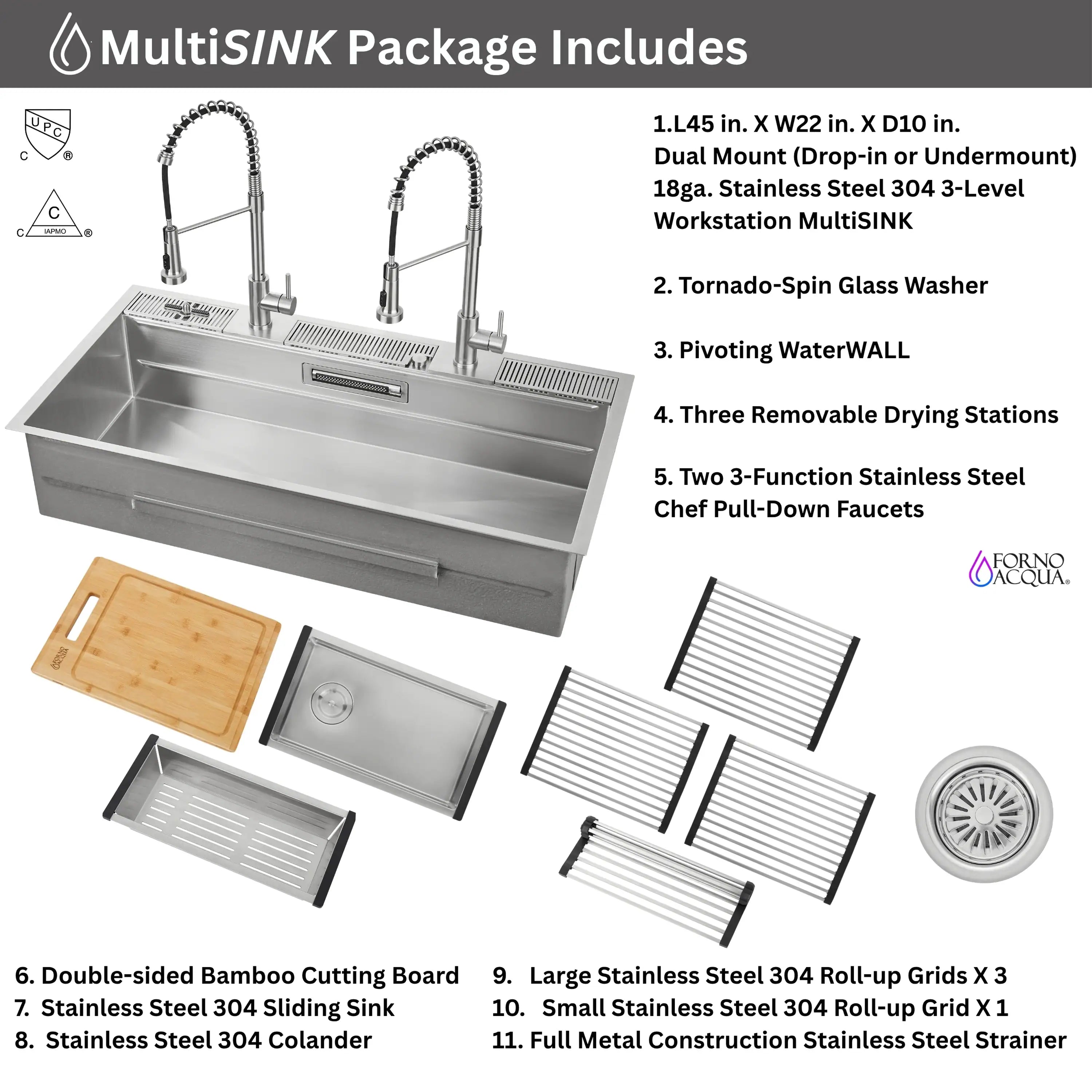 MultiSINK workstation sink package includes accessories and three drying station inserts