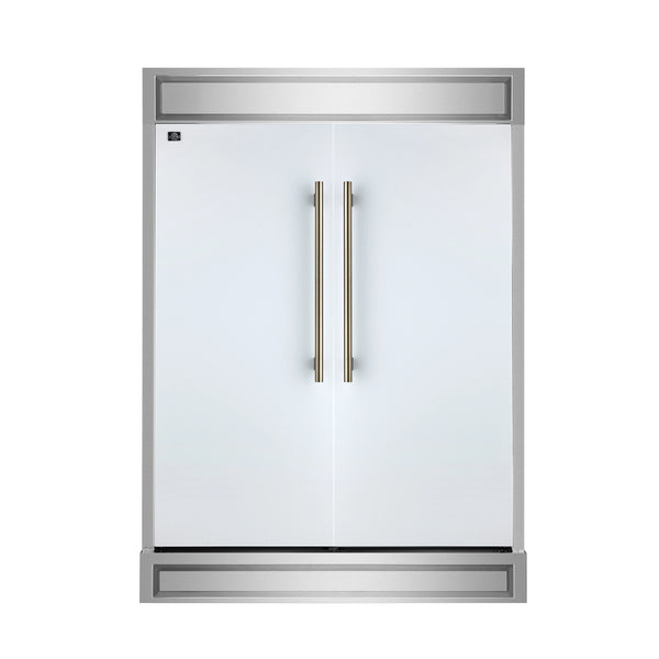 Forno Maderno 60-Inch 27.2 Cu. Ft. Built-In Convertible Refrigerator and Freezer in White with Modern Trim and Antique Brass Handles (FFFFD1722-60MG-WHT)
