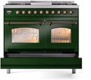 ILVE Nostalgie II 40-Inch Freestanding Natural Gas Dual Fuel Range in Emerald Green with Bronze Trim (UPD40FNMPEGB)