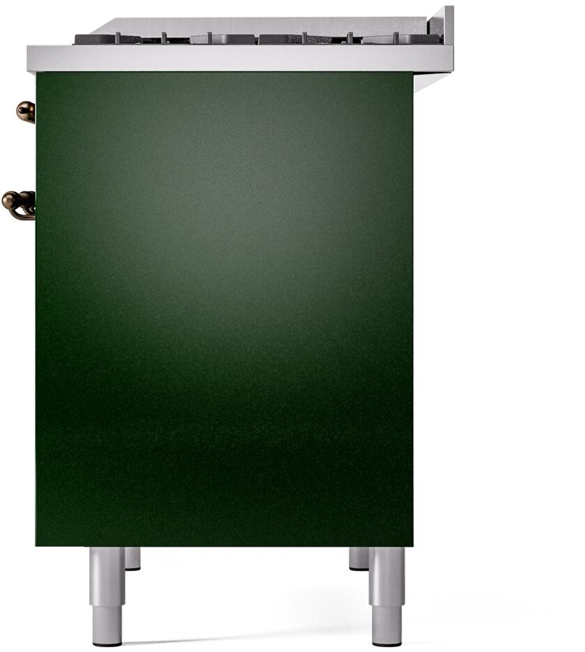 Emerald green range back/side panel with bronze fasteners and raised feet