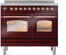 ILVE Nostalgie II 40-Inch Freestanding Electric Induction Range in Burgundy with Copper Trim (UPDI406NMPBUP)