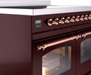 ILVE Nostalgie II 40-Inch Freestanding Electric Induction Range in Burgundy with Copper Trim (UPDI406NMPBUP)
