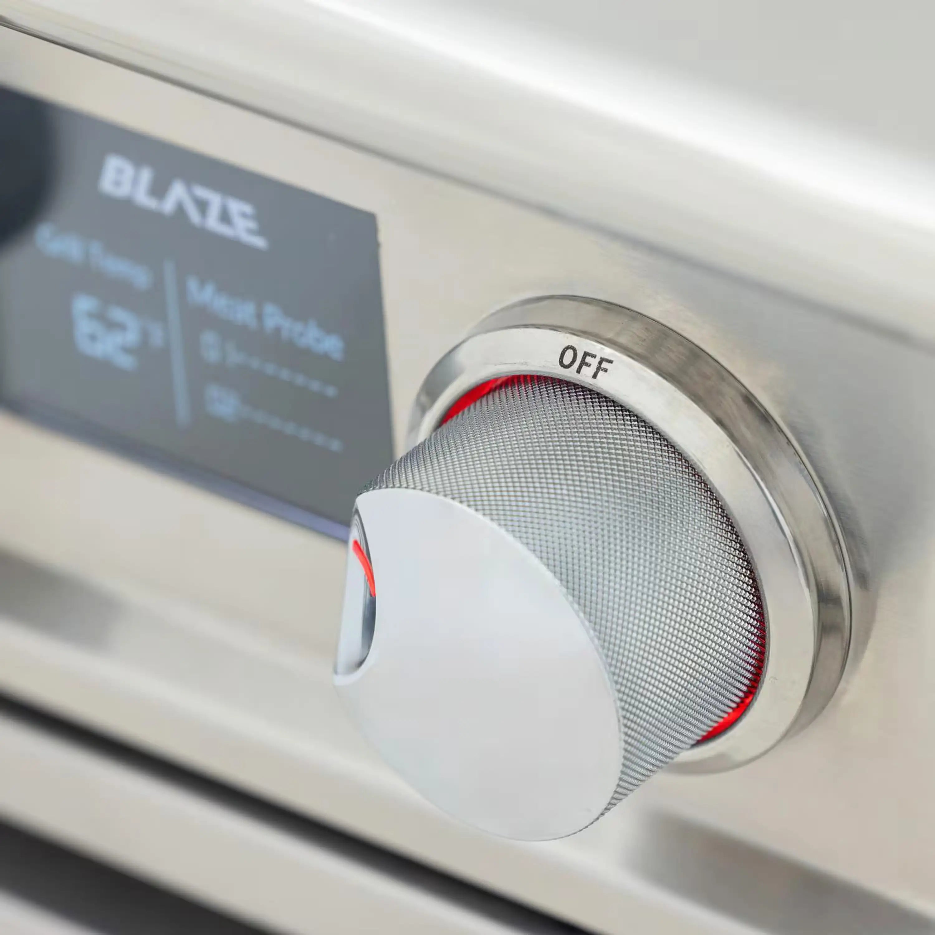 Stainless steel grill control knob with OFF mark and red indicator ring