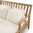 Parrot Uncle Outdoor Patio Daybed with Four Pillows, Wooden Outdoor Bed with Curved Armrests for Poolside, Backyard, Garden