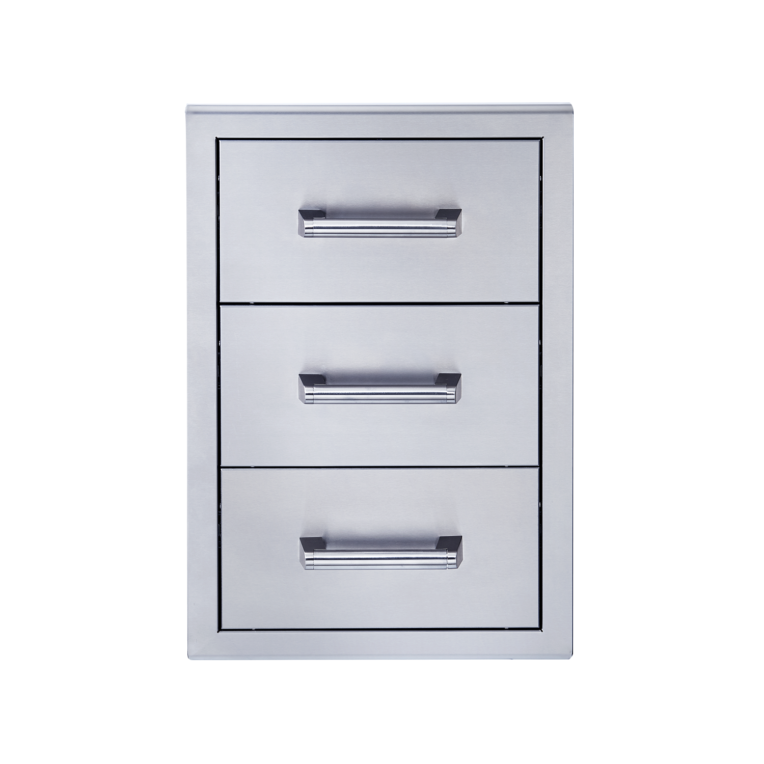 Stainless steel triple drawer cabinet with three front pull-out drawers