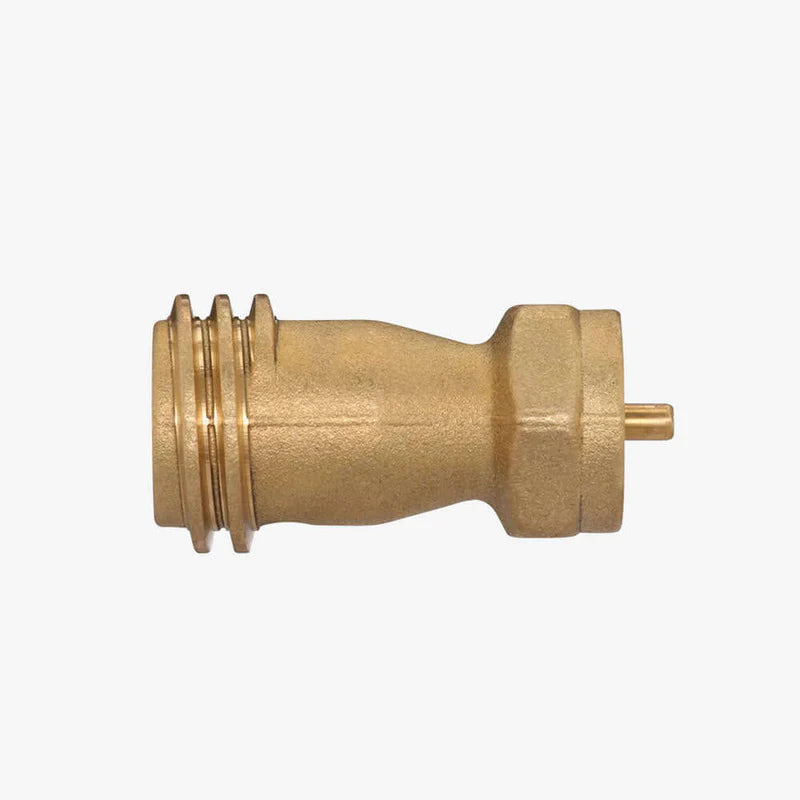 Brass tank adapter with long threaded body and small outlet pin
