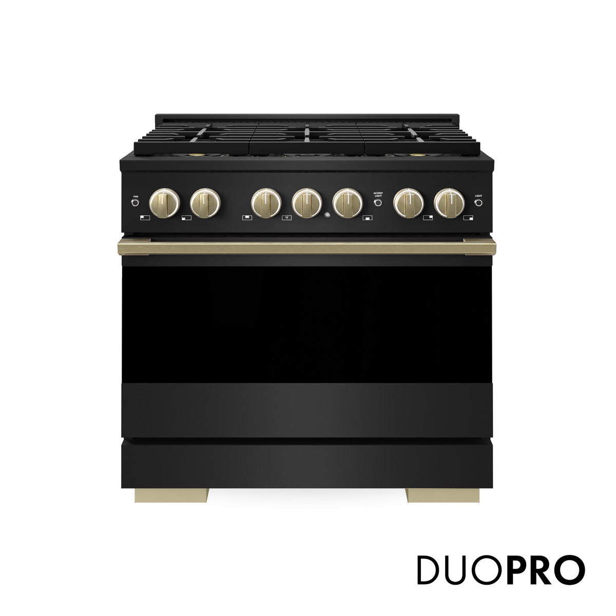 ZLINE Autograph 36-Inch Marino Gas Range with DuoPro Cooktop in Black Stainless Steel with Champagne Bronze (PMGRBZ-36-CB) - front view