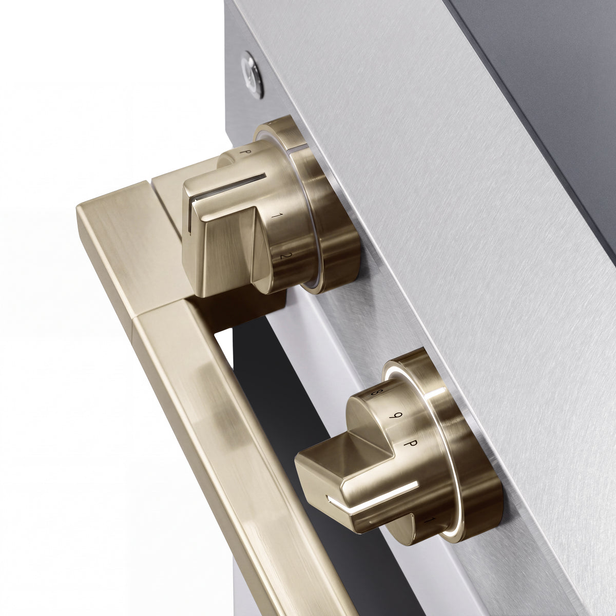 ZLINE Autograph 36-Inch Marino Induction Range in Satin Stainless Steel with White Matte and Champagne Bronze (MINRSZ-WM-36-CB) - LED knob detail